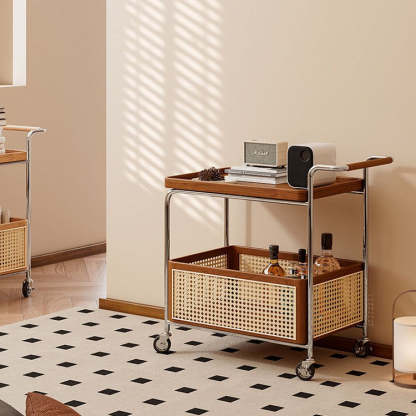 Scandinavian Stainless Steel Wood 2-Tier Side Table