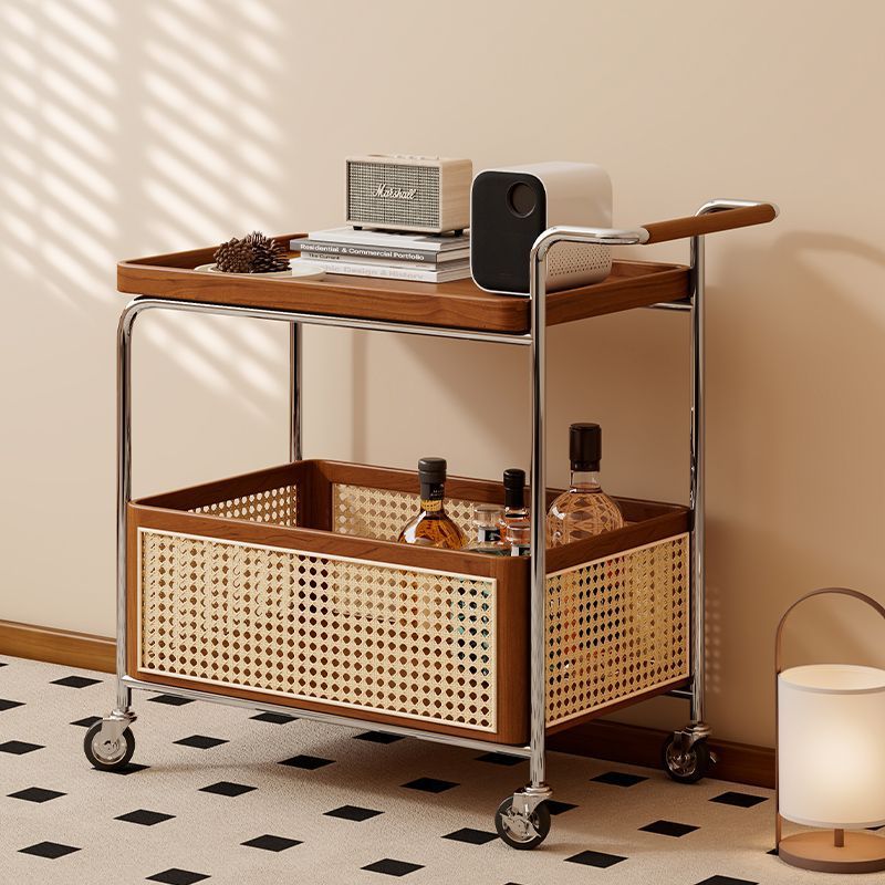 Scandinavian Stainless Steel Wood 2-Tier Side Table