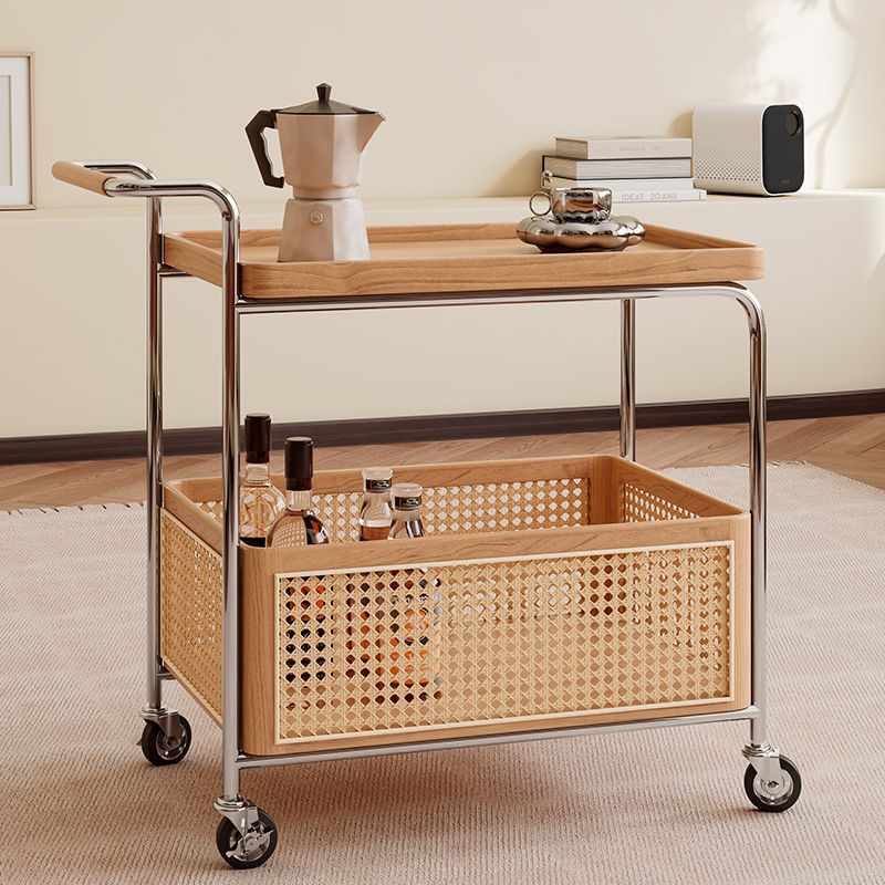 Scandinavian Stainless Steel Wood 2-Tier Side Table