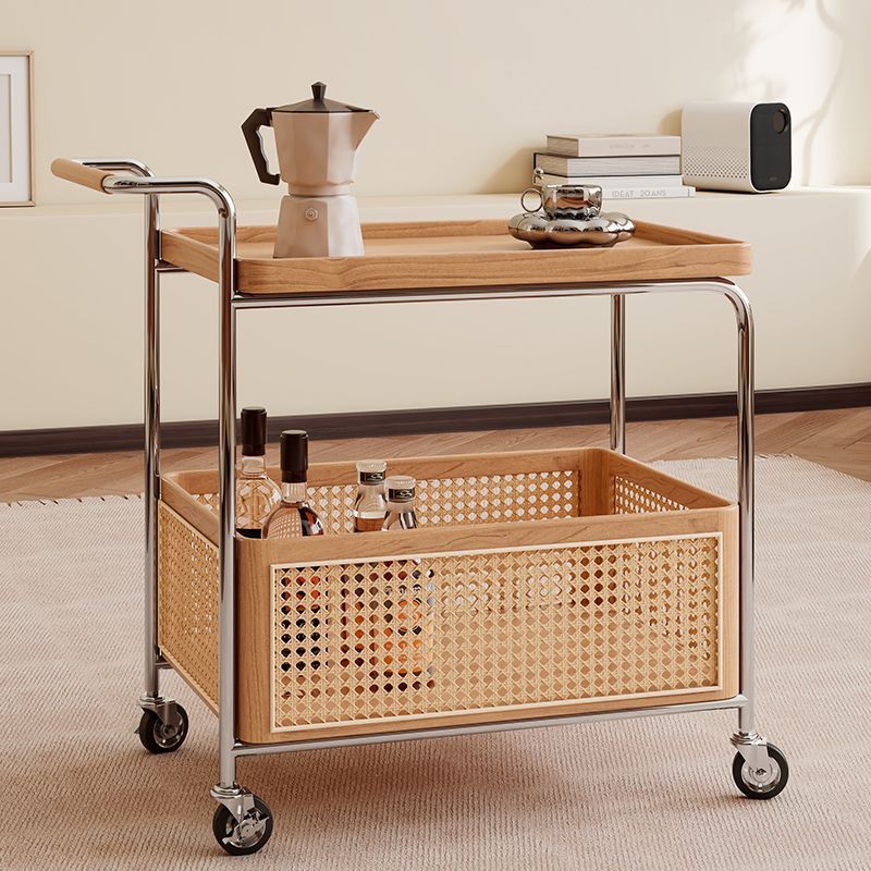 Nordic stainless 2-tier wood end & side tables — Cherry