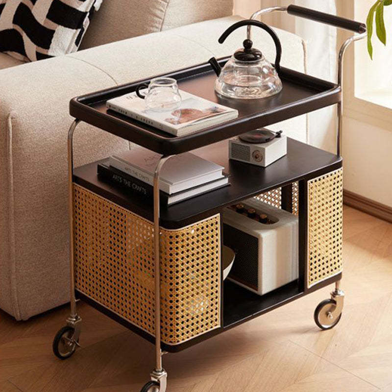Nordic Stainless Steel Rubberwood 3-Tier Side Table — Walnut Color
