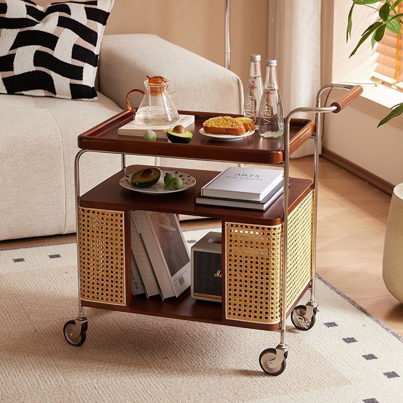 Nordic Stainless Steel Rubberwood 3-Tier Side Table
