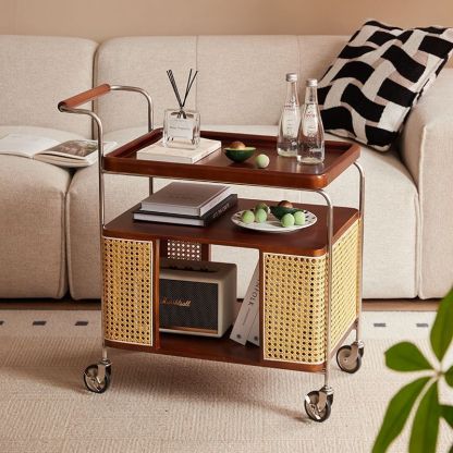 Nordic Stainless Steel Rubberwood 3-Tier Side Table