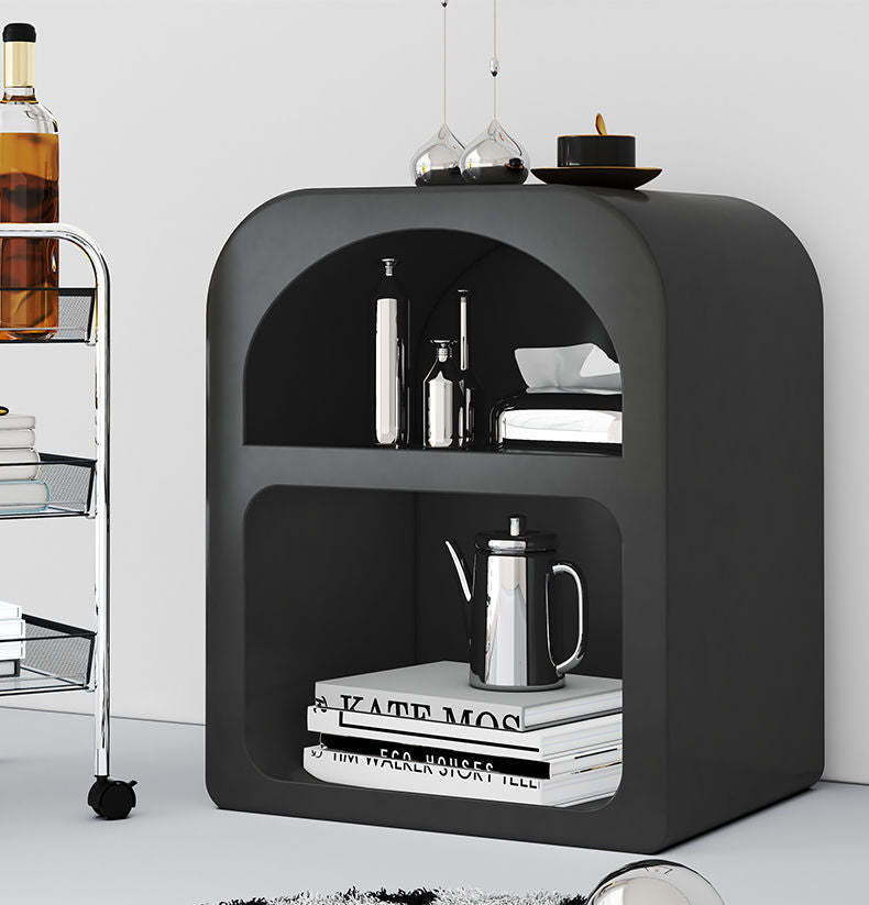 Scandinavian Curved Rock Slab 2-Tier Nightstand — Black