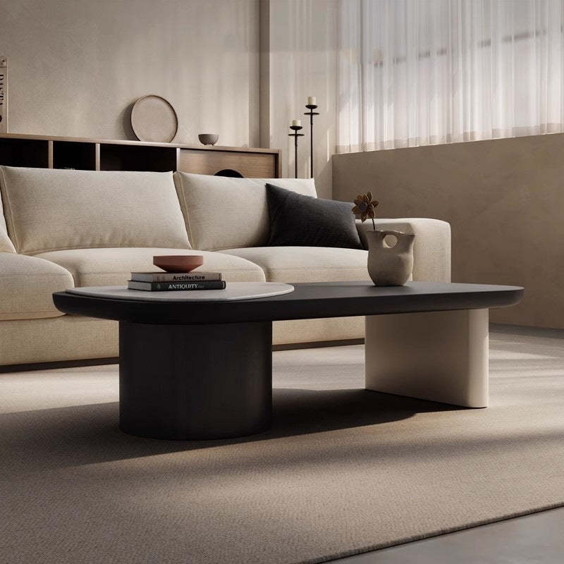 Scandinavian Wood Microcrystalline Stone Coffee Table — Black