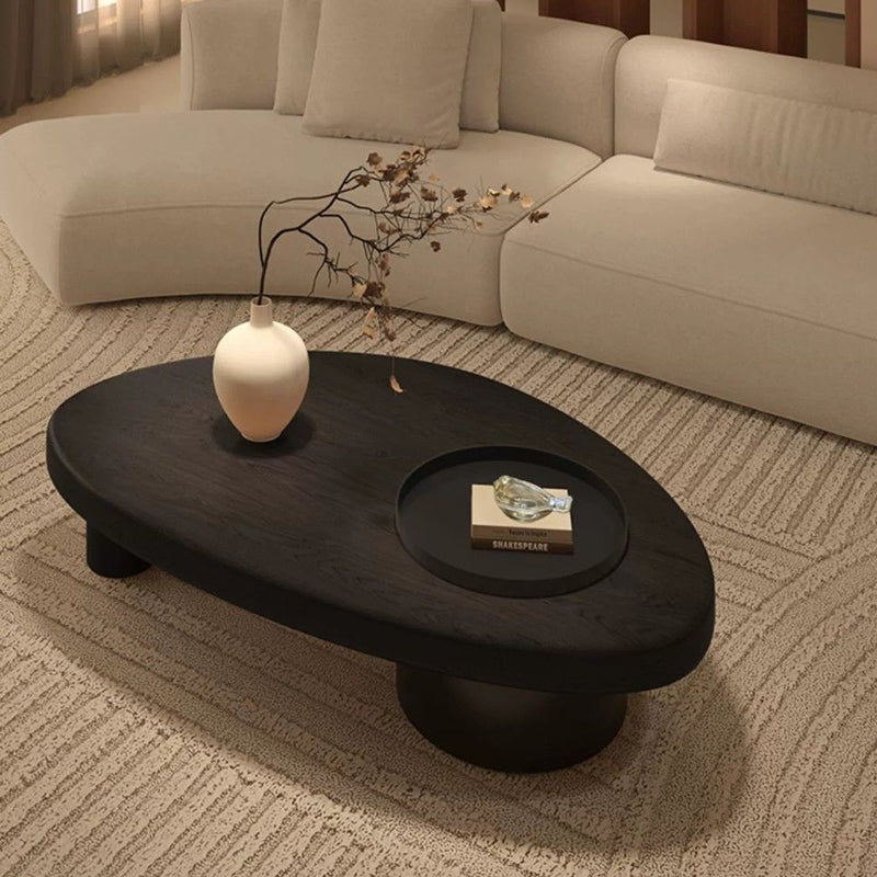 Minimalist Alien Triangle Wood Iron Coffee Table — Black