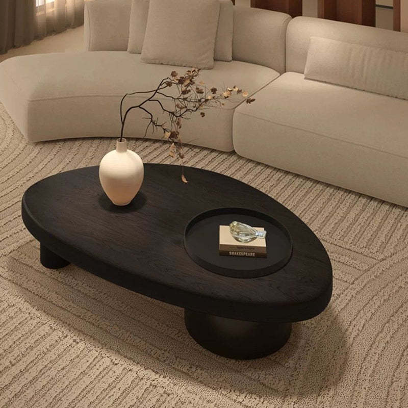 Minimalist Alien Triangle Wood Iron Coffee Table — Black