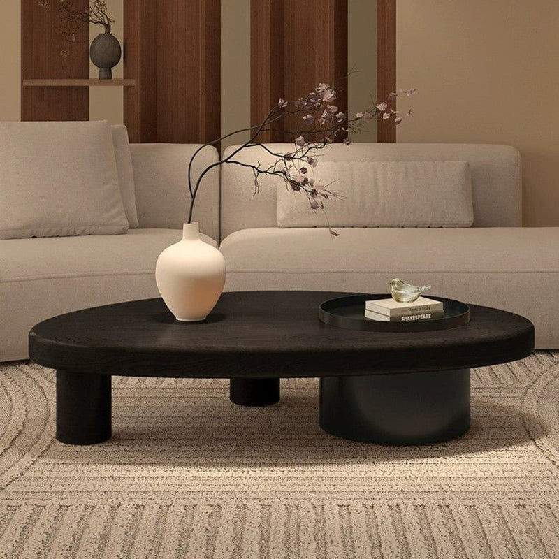 Minimalist Alien Triangle Wood Iron Coffee Table — Walnut Color
