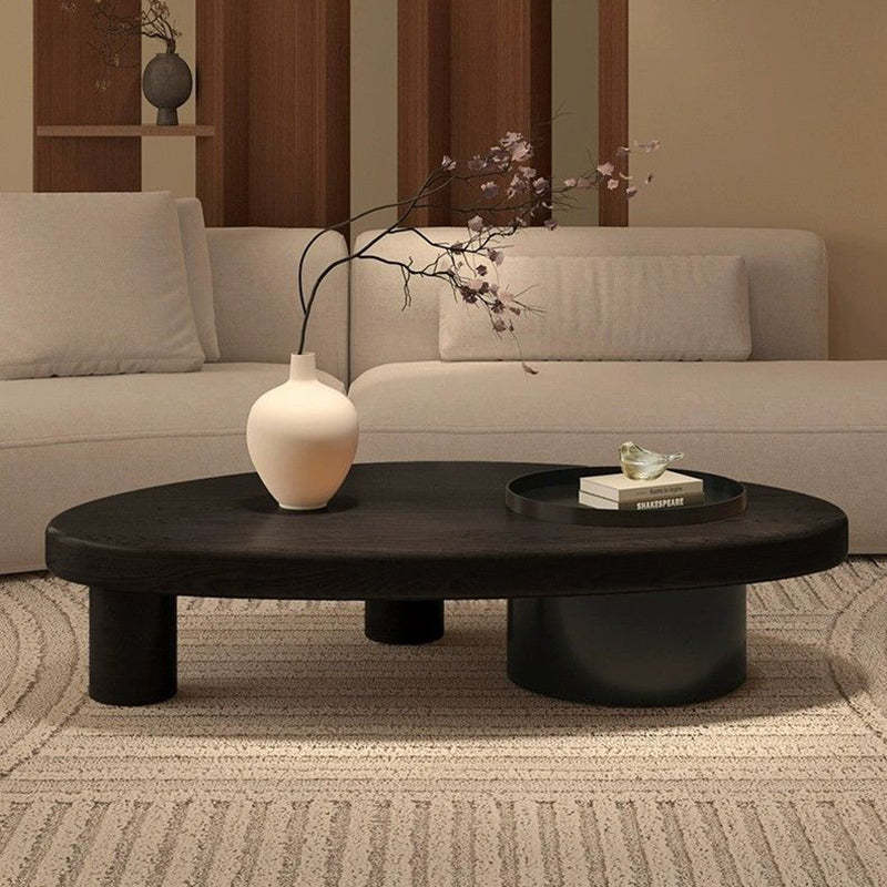 Minimalist Alien Triangle Wood Iron Coffee Table — Walnut Color