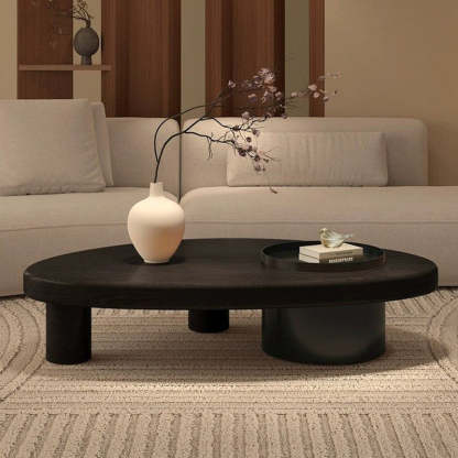 Minimalist Alien Triangle Wood Iron Coffee Table — Walnut Color
