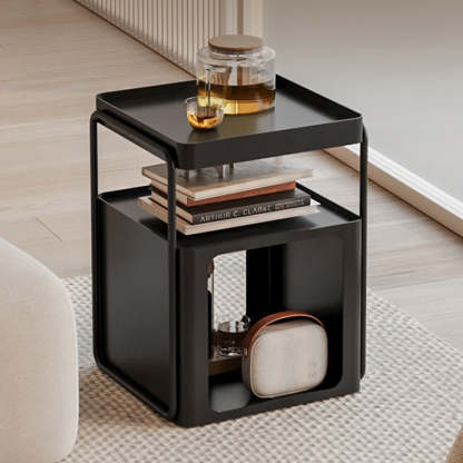 Minimalist Cream Iron 3-Tier Side Table — Without Wheels / Black