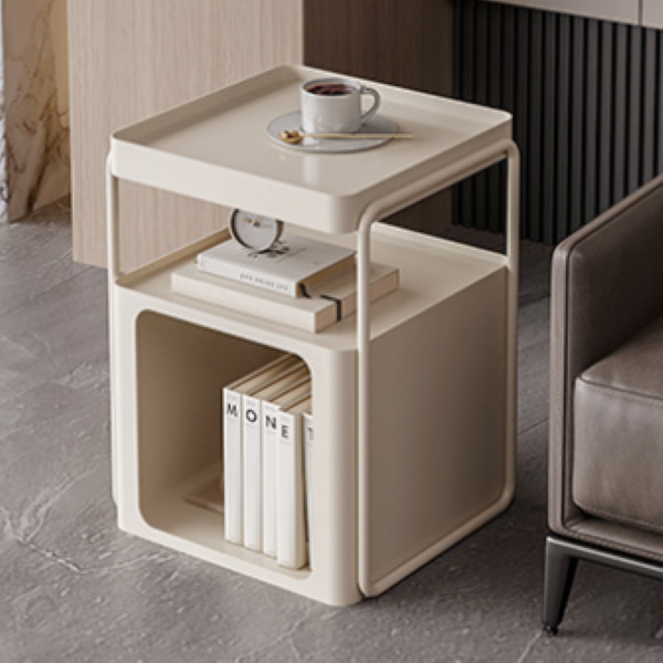 Minimalist Cream Iron 3-Tier Side Table