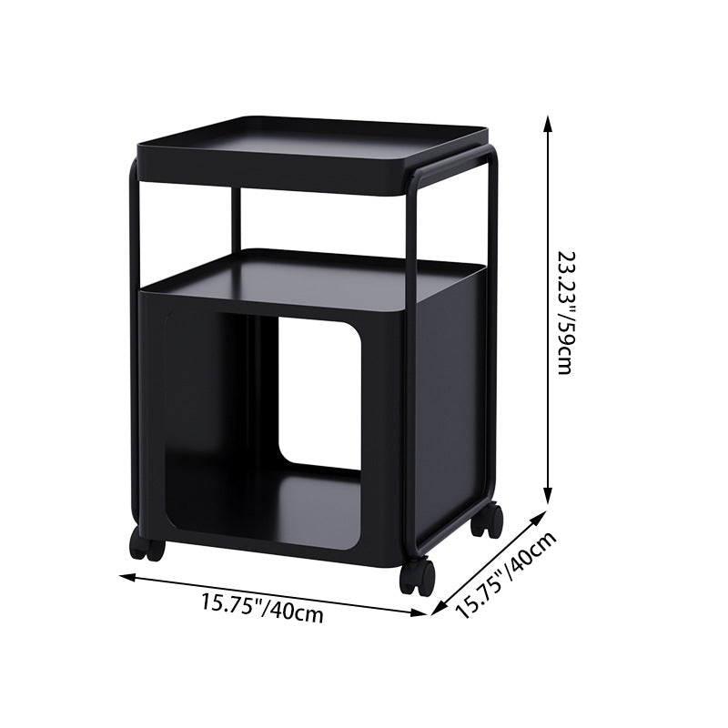 Minimalist Cream Iron 3-Tier Side Table — With Wheels + Inductive Light Strip / White