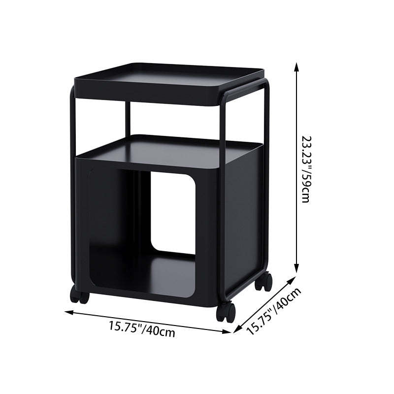 Minimalist Cream Iron 3-Tier Side Table — With Wheels + Inductive Light Strip / White