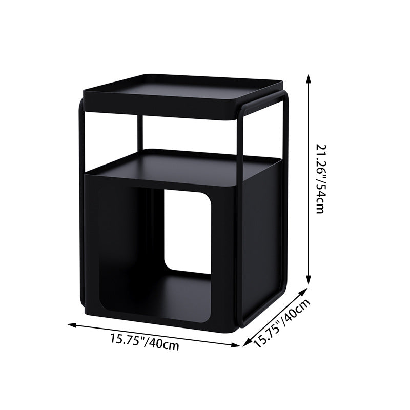 Minimalist Cream Iron 3-Tier Side Table — With Wheels / Black