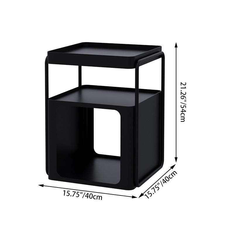 Minimalist Cream Iron 3-Tier Side Table — With Wheels / Black