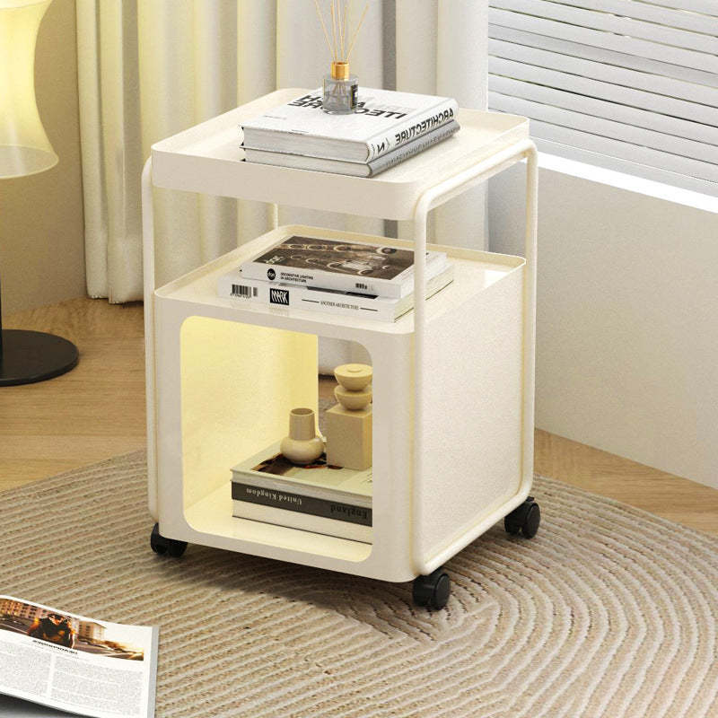 Minimalist Cream Iron 3-Tier Side Table — Without Wheels / White