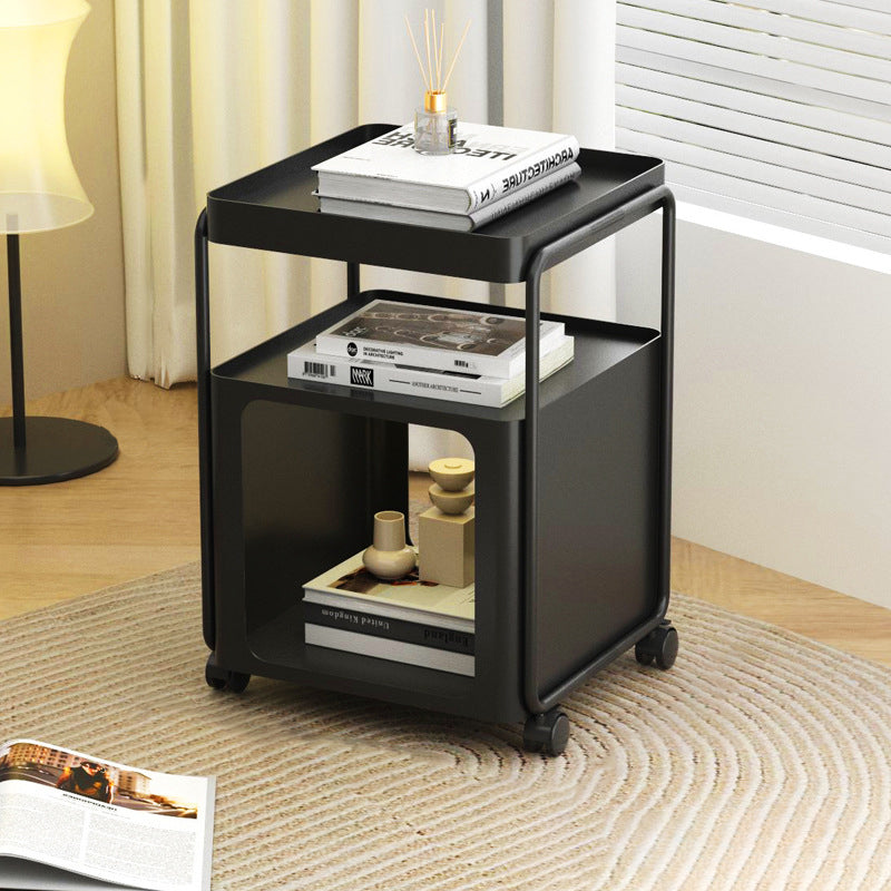Minimalist Cream Iron 3-Tier Side Table — With Wheels / White