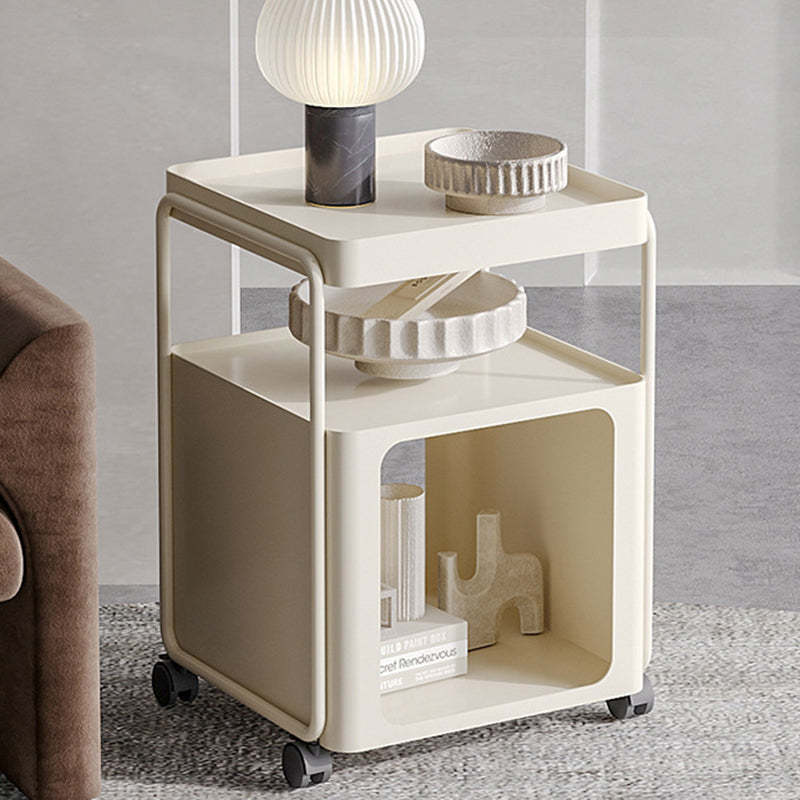 Minimalist Cream Iron 3-Tier Side Table — With Wheels + Inductive Light Strip / Black