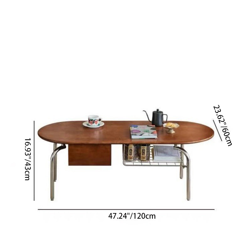 Vintage Oval Wood Steel 1-Drawer Coffee Table