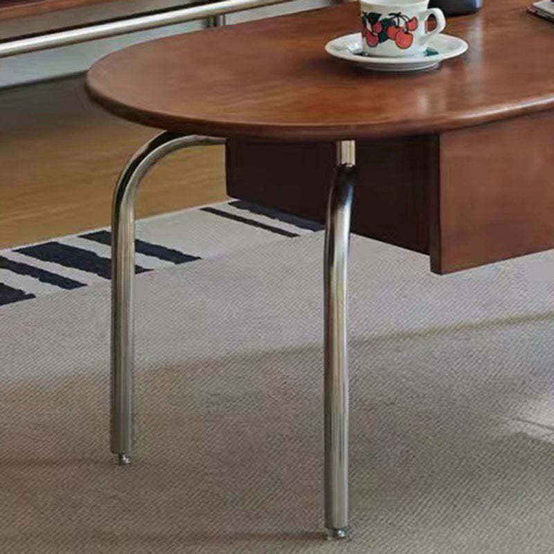 Vintage Oval Wood Steel 1-Drawer Coffee Table