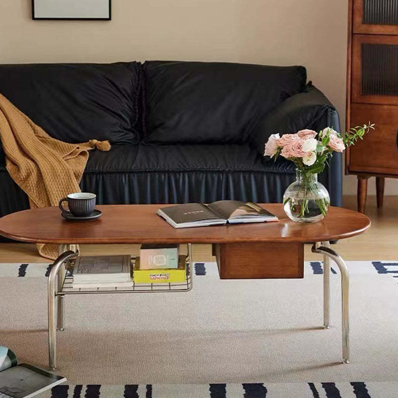 Traditional 1-drawer oval wood steel coffee tables — 39.5" L x 23.5" W x 17" H