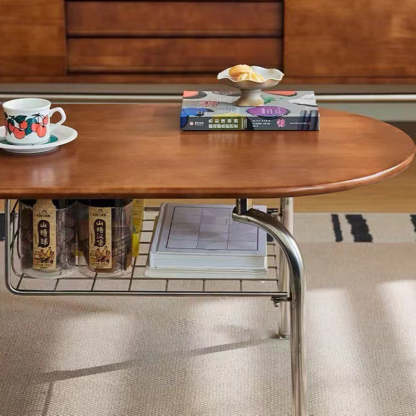 Vintage Oval Wood Steel 1-Drawer Coffee Table