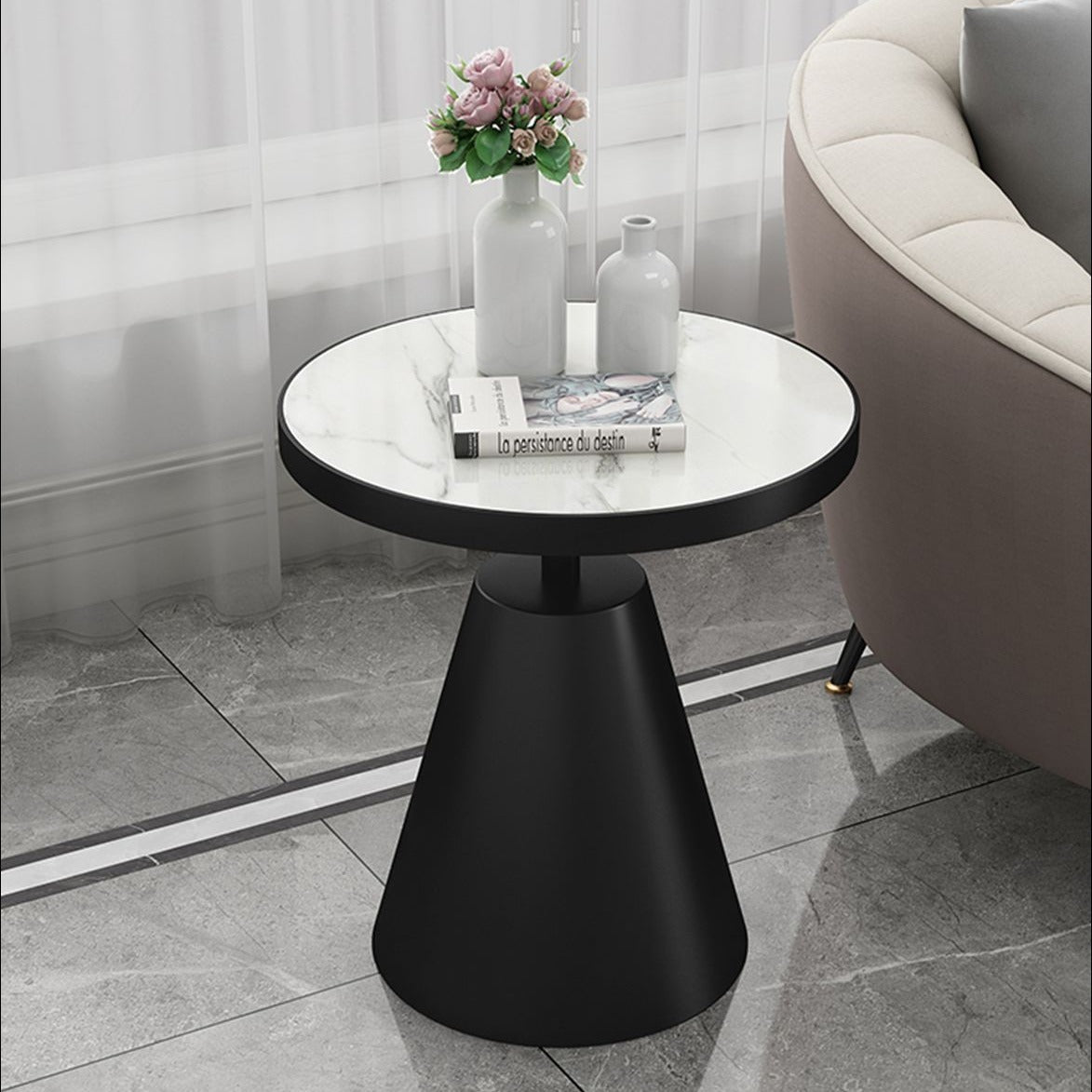 Scandinavian Cone Rock Slab Titanium Side Table