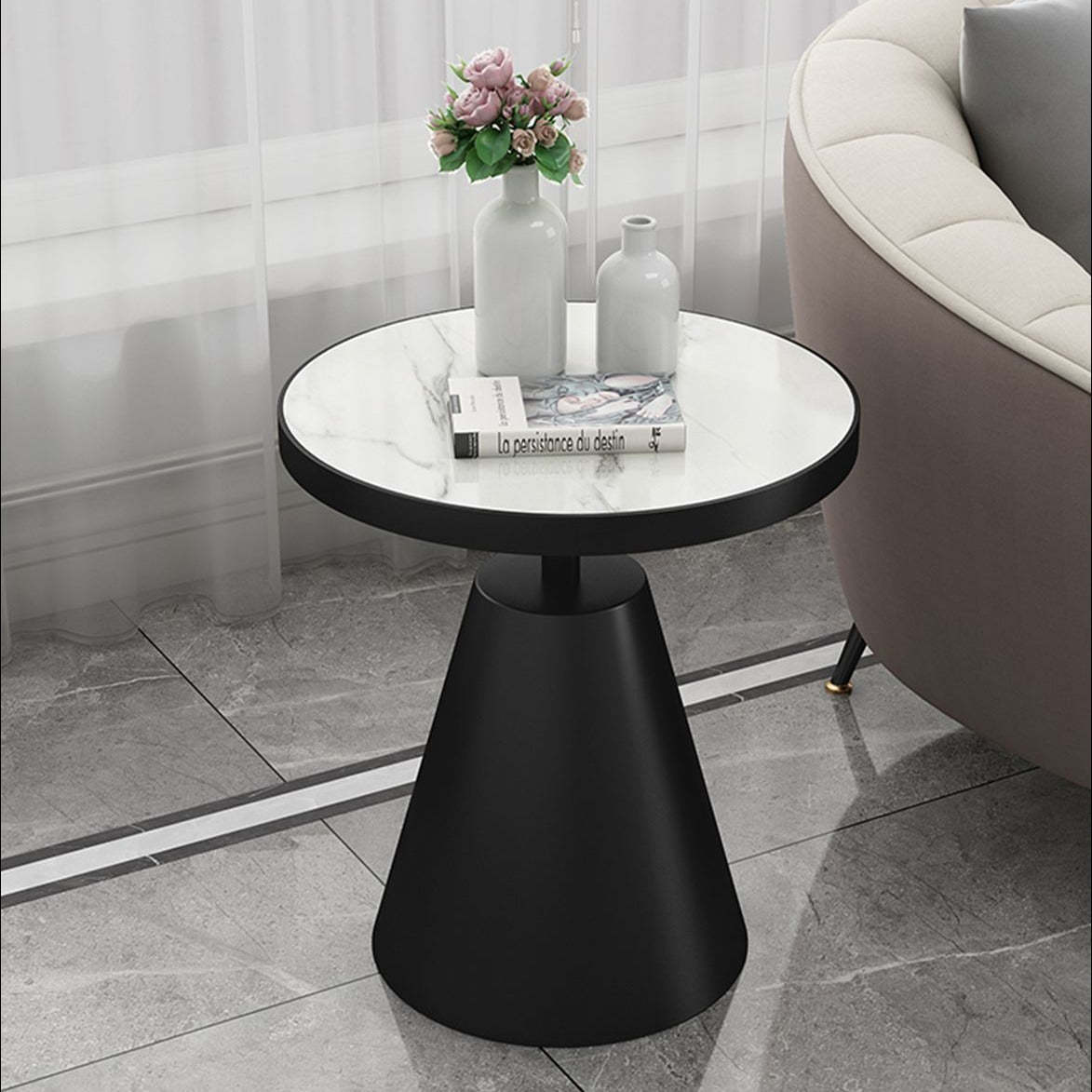 Scandinavian Cone Rock Slab Titanium Side Table