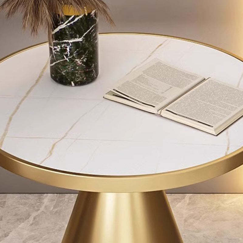 Scandinavian Cone Rock Slab Titanium Side Table — Marble White Board + Black Base