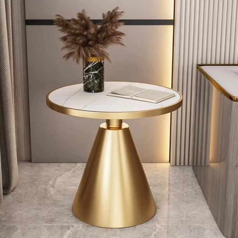 Scandinavian Cone Rock Slab Titanium Side Table — Lauren White And Gold Board + Black Base