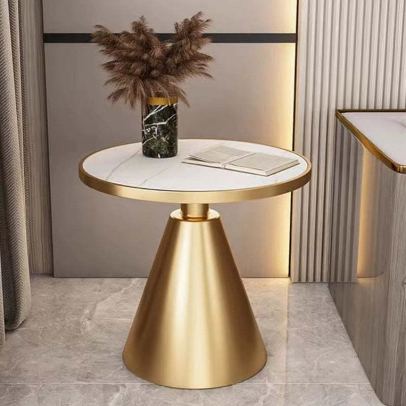 Scandinavian Cone Rock Slab Titanium Side Table — Lauren White And Gold Board + Black Base