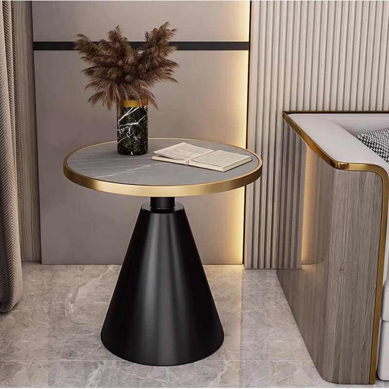 Scandinavian Cone Rock Slab Titanium Side Table — Lauren White And Gold Board + Gold Base