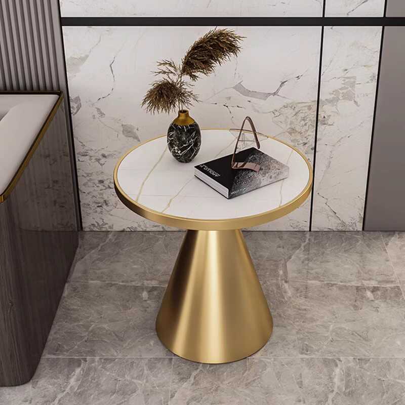 Scandinavian Cone Rock Slab Titanium Side Table — Gray Board + Gold Base