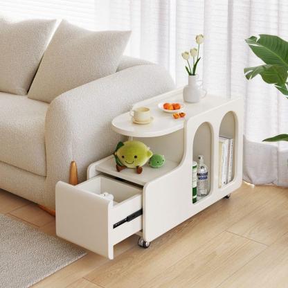 Nordic Cream Rock Slab 1-Drawer Rectangular Side Table