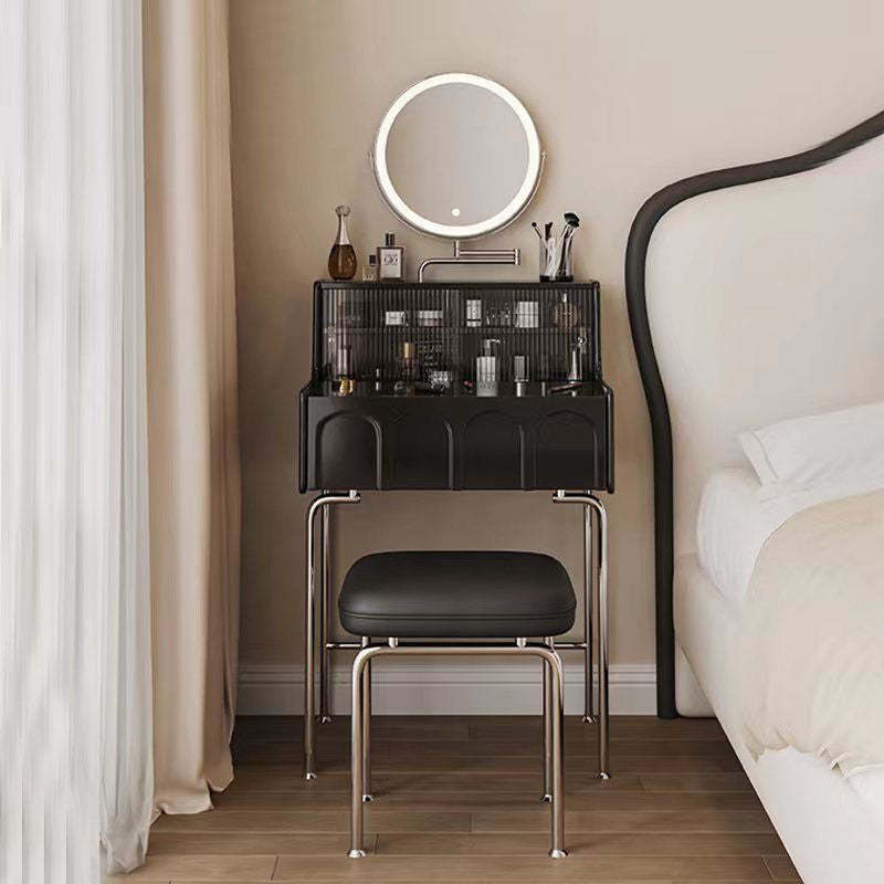 Vintage Wood Glass Mirror 1-Drawer Vanity — Black