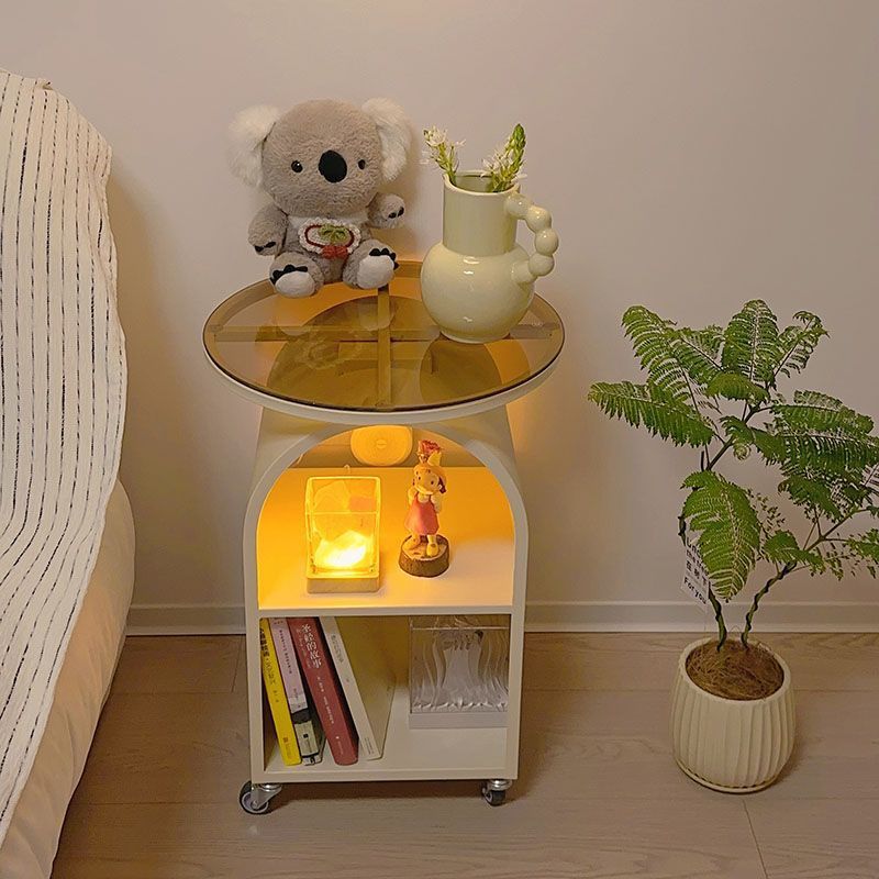 Scandinavian Cream Arched Iron Glass 3-Tier Side Table
