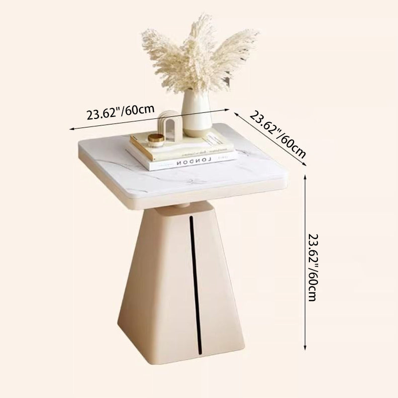 Minimalist Cone Iron Rock Slab Side Table — Black Base + Marble White Board