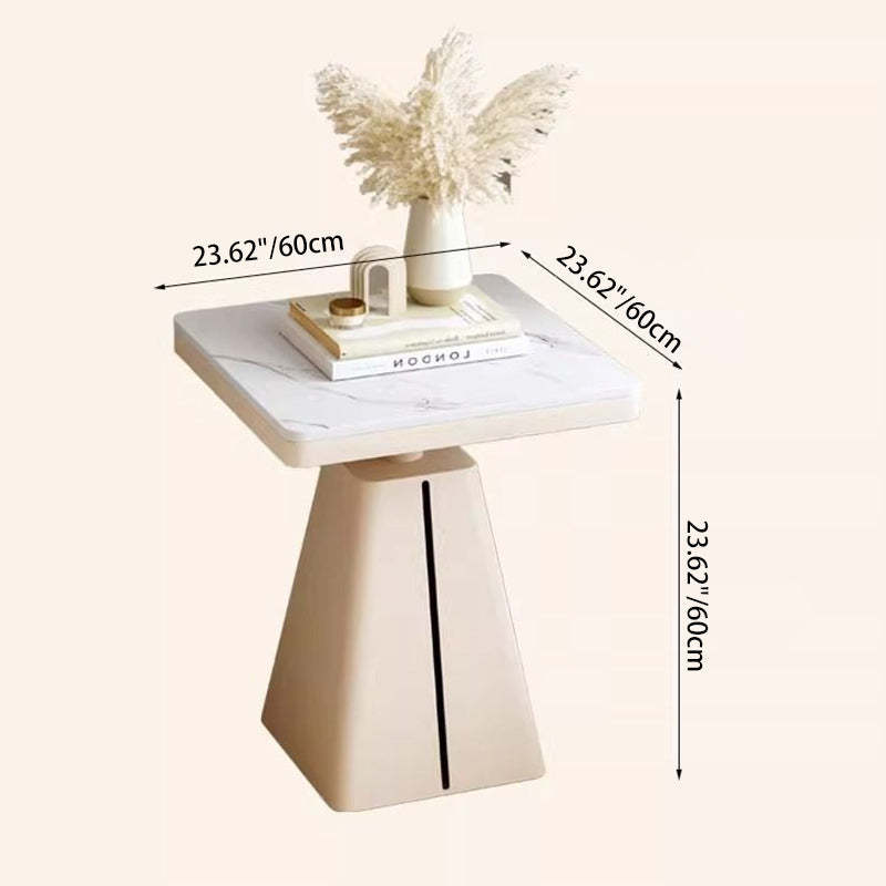 Minimalist Cone Iron Rock Slab Side Table — Black Base + Marble White Board