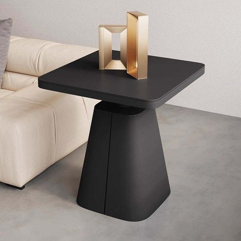 Minimalist Cone Iron Rock Slab Side Table — Apricot Color Base + Marble White Board
