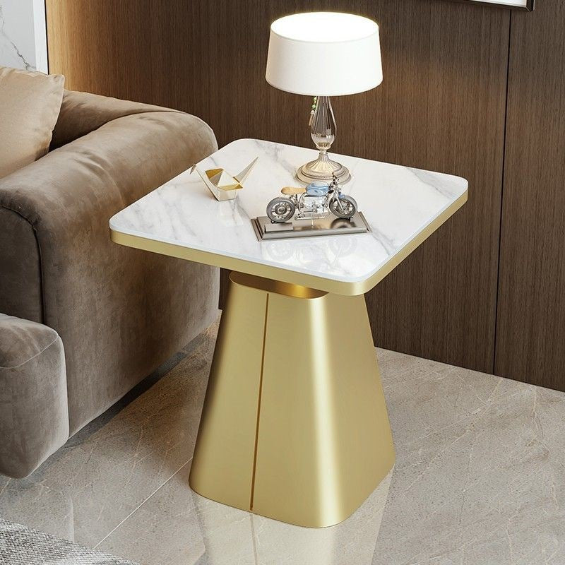 Minimalist Cone Iron Rock Slab Side Table — Apricot Color Base + White Board