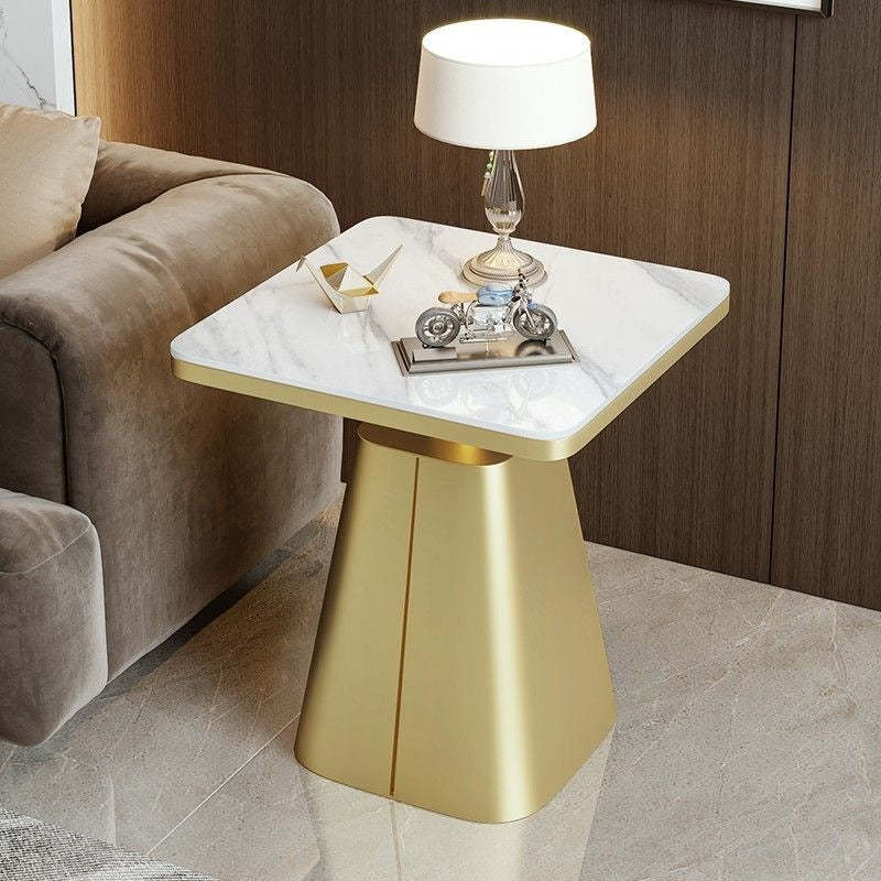 Minimalist Cone Iron Rock Slab Side Table — Apricot Color Base + White Board