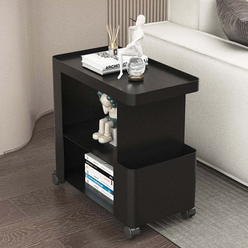 Minimalist Iron Glass 3-Tier Side Table — Glass / Black Without Wheel