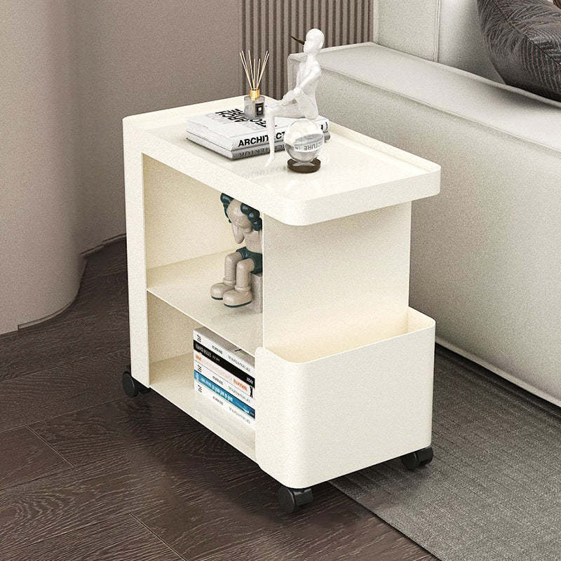 Minimalist Iron Glass 3-Tier Side Table — Iron / White Without Wheel