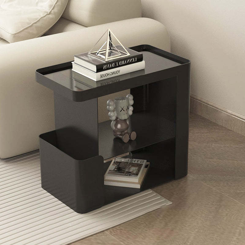 Minimalist Iron Glass 3-Tier Side Table — Iron / White With Wheel