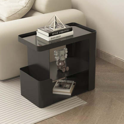 Minimalist Iron Glass 3-Tier Side Table — Iron / White With Wheel