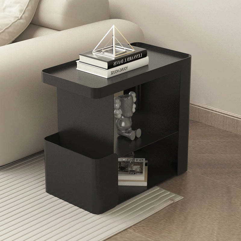 Minimalist Iron Glass 3-Tier Side Table — Glass / White With Wheel