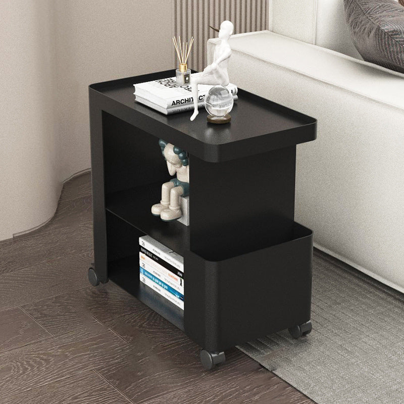 Minimalist Iron Glass 3-Tier Side Table — Glass / Black With Wheel