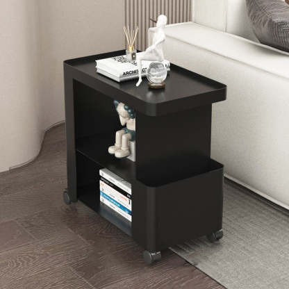 Minimalist Iron Glass 3-Tier Side Table — Glass / Black With Wheel
