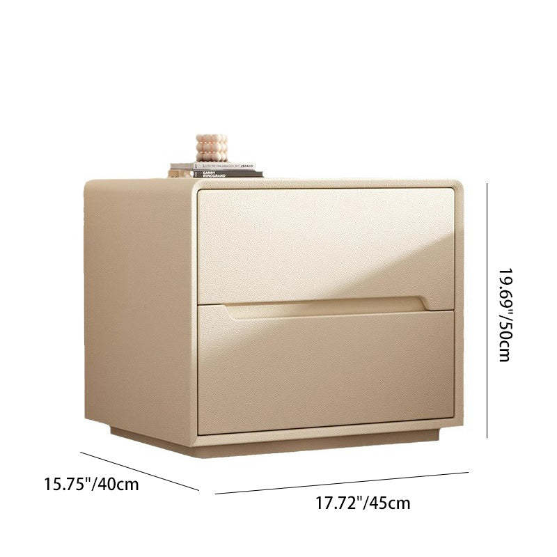 Minimalist Wood Leather 2-Drawer Nightstand — Khaki